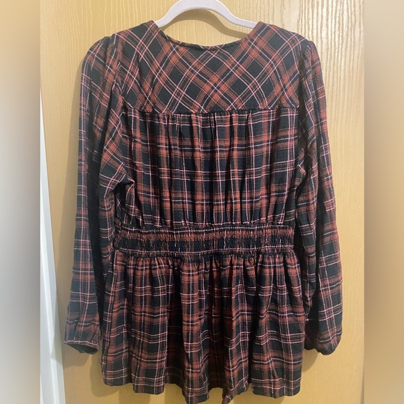 Torrid Top Babydoll Black Red Flannel Gauze Smocked Tie Crinkle Womens Size 0x - Picture 2 of 4